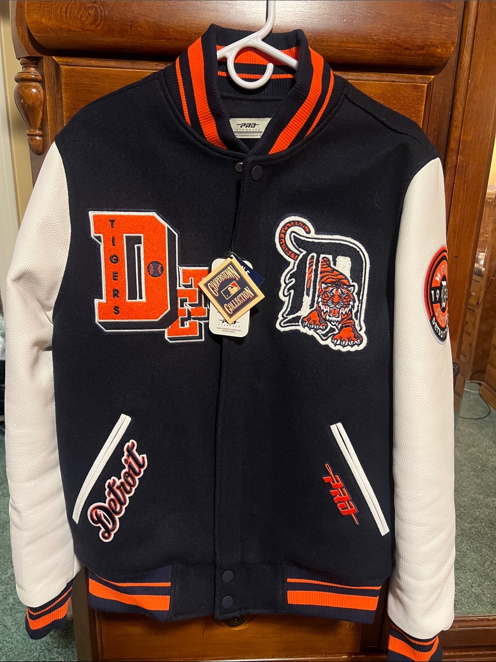 Detroit Tigers Men's Black & White Varsity Jacket with Orange Trim